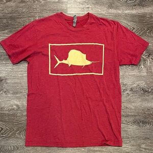 Next Level Apparel Red Short Sleeve Tee with Yellow Fish Graphic